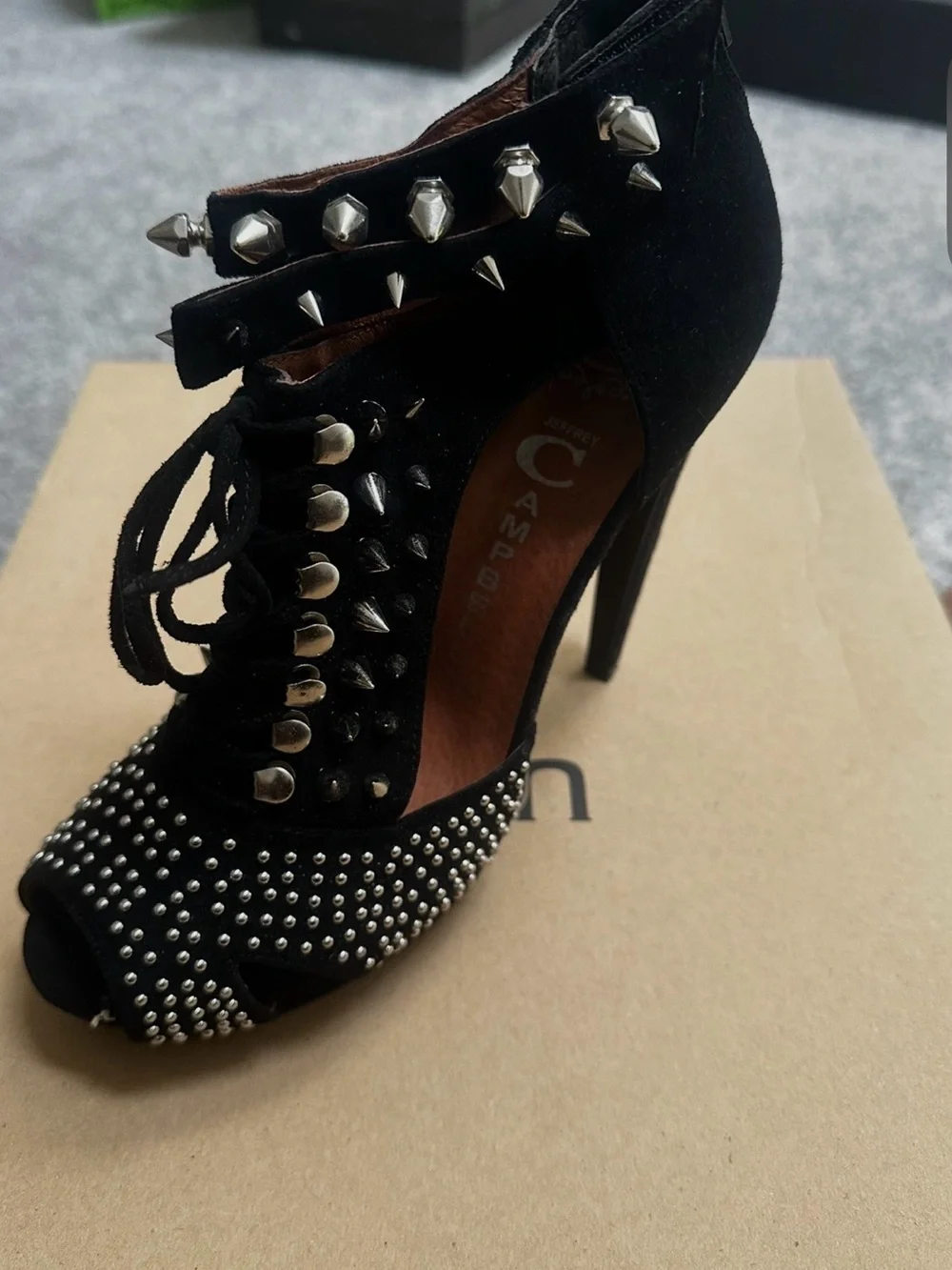 Jeffrey Campbell Tawny Black Studded Lace-Up Peep-Toe Booties